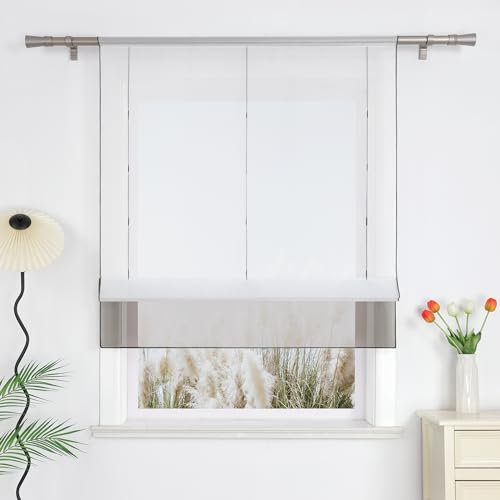 Yujiao Mao Voile Raffrollo mit Tunnelzug Bändchenrollo mit Stangendurchzug Gardinen 1er-Pack Vorhang H*B 155 * 100cm Grau