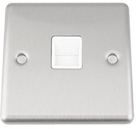 A5 Master Telephone BT Plug Socket - Satin Matt Chrome Classic - White Insert