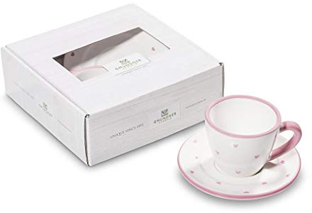 GMUNDNER KERAMIK Espresso for you Gourmet Geschirrset Herzerl Rosa Geschirr, handgemacht in Österreich
