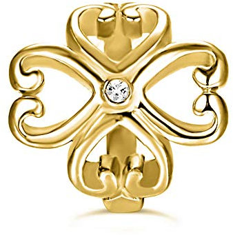 CHAMOON Charm-Anhänger Cloverleaf Heart Kleebaltt Herzen Silber 18 Karat Vergoldet 31004