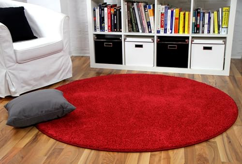 Snapstyle Hochflor Velours Teppich Mona Rot Rund in 7 Größen