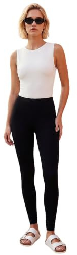 Roman Stretch Leggings for Women UK Ladies Yoga Pants Gym Fitness Trousers Cotton High Waisted Pull On Elasticated Waist Smart Casual Tummy Control Thick Shapewear - Black - Size 14