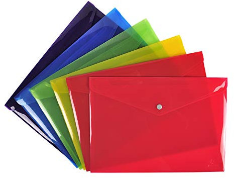 Exacompta - Réf. 34450E - Carton de 30 pochettes fermeture bouton pression avec rabat - En Polypro lisse - Dimensions : 33x23cm - Format à classer A4-6 couleurs assorties
