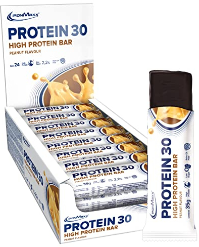 Protein 30 Protein Bar Peanut - 24 x High Protein Riegel 35g zuckerreduziert, 30% Proteingehalt, Leckerer Snack mit zarter Cremefüllung