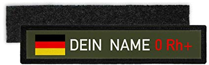 Namenschild Deutschland Blutgruppe 0 Rh positiv Bundeswehr BW Patch #32977