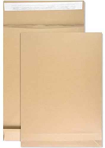 Netuno 250 x braune Faltentaschen DIN B4 250× 353 mm 130g Kapazität-Versandtaschen haftklebend ohne Fenster Falten-Umschläge Briefumschläge B4 mit Bodenfalte Brief-Kuverts mit Falten Umschlagtaschen