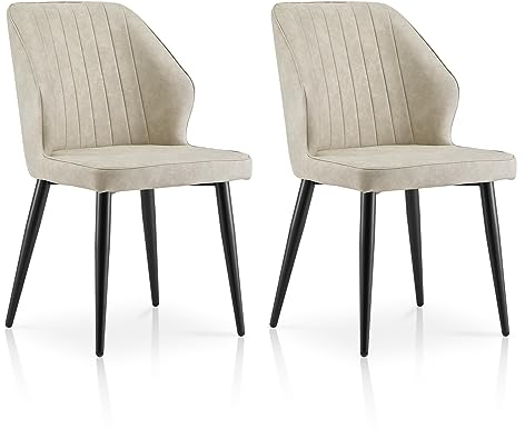 TUKAILAi Dining Chairs Set of 2, Faux Leather Upholstered Room Chair with Backrest and Metal Legs, Beige Kitchen Chairs for Home Office Living Room Lounge Bedroom