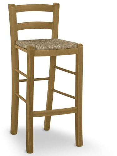 okaffarefatto zimbardi costanza Tabouret en bois de teinte noyer clair avec dossier H 67 cm assise en paille
