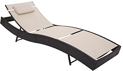 Mendler Sonnenliege Savannah, Relaxliege Gartenliege Liege, Poly-Rattan - anthrazit, Bezug Creme-weiß