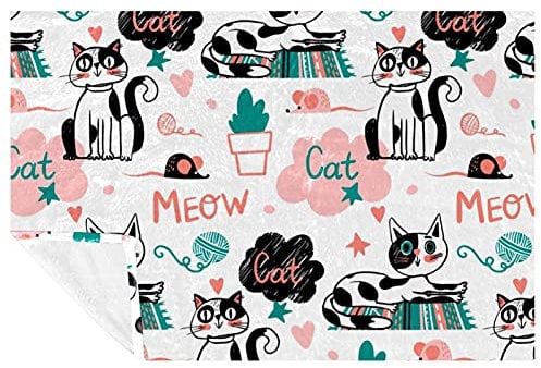 BestIdeas Niedliche handgezeichnete Katze, Ratten, Meow Muster, weich, warm, gemütlich, Überwurf für Bett, Couch, Sofa, Picknick, Camping, Strand, 150 × 100 cm
