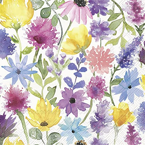 Boston International L948160 IHR 3-lagig Papierservietten, Papier, Sommerliches Blumenmuster, Cremefarben