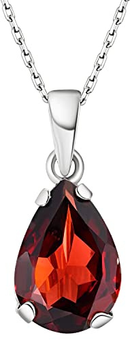 ADITA GOLD 925 Sterling Silver Garnet Necklace - Garnet Teardrop Necklace - January Birthstone Necklace for Women Silver - Pear Pendant - Silver Jewelry for Women - Minimalist Chain Necklace