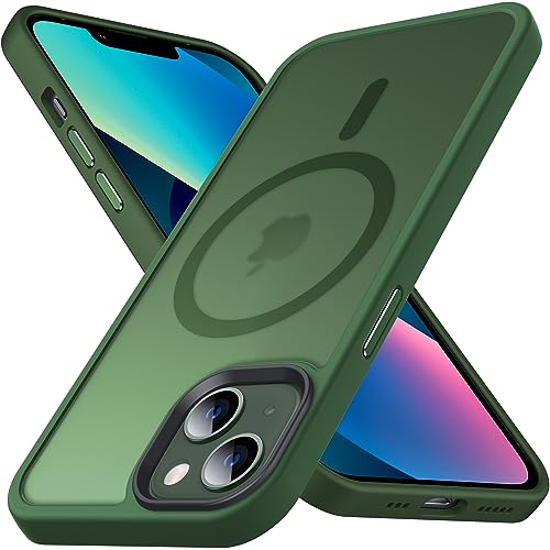 Anqrp Magnetic for iPhone 14 Case/iPhone 13 Case, Compatible with MagSafe Translucent Matte Hard Back Slim Fit Phone Cases Cover Protective Shockproof 6.1, Green