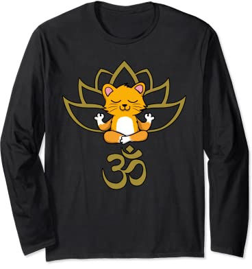 Yoga Outfit mit Lotusblume Om Katze Langarmshirt