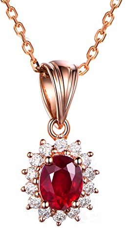 Epinki Frauen Kette 18 Karat Rose Gold 750, Rubin 1.15ct Kette mit Anhänger Vintage Blumen Diamant Kette Echt Gold Schmuck, Goldkette mit Diamant, 45+5cm Kettenlänge, VVS Clarity Hauptstein