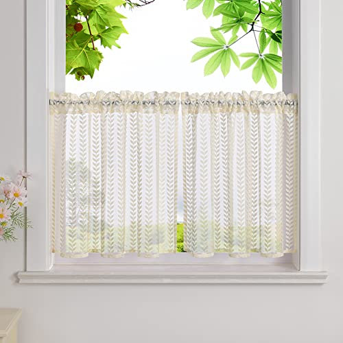 HeichkelL Scheibengardinen 2 Teilig Kurzstores mit Kräuselband Landhausstil Halbtransparente Bistrogardinen Kleinfenster Gardinen Beige Jedes Stück HxB 60x145cm