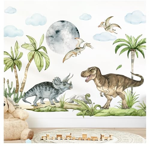 DEKO KINDERZIMMER Wandsticker XXL Dinosaurier Wandtattoo Tiere Wandaufkleber Dinos T-Rex Dschungel Kinderzimmer Babyzimmer Wanddeko DK1097-4