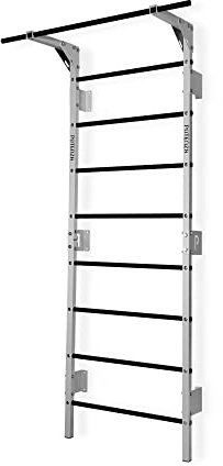 Potenza Sprossenwand mit Klimmzugstange Pull Up Bar Turngeräte Fitness Turnwand Klettergerüst bis 250kg Kletterwand Gym Sportgerät für Erwachsene Heim Turnhalle (Weiß-Schwarz - mit Klimmzugstange)