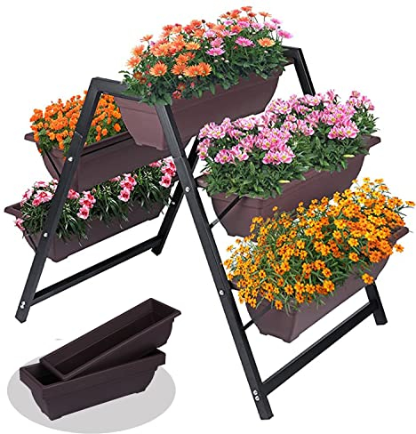EUROSAKURA Hochbeet mit Etagen, Vertikales hochbeet kunststoff mit Drainagelöchern, Leichtgewicht Pflanzträger, freistehende Blumentreppe, für Blumen, Kräuter, Gemüse, 65 x 90 x 79 cm