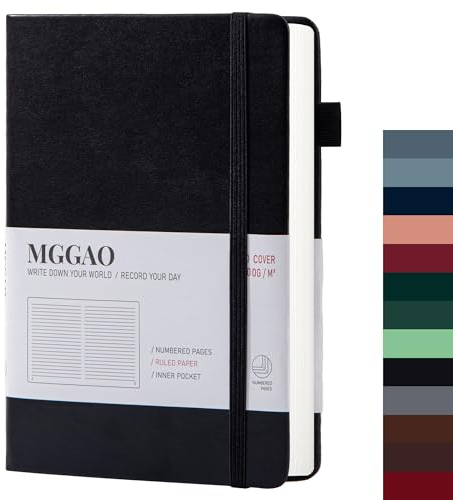 MGGAO Diario a righe A5 100 GMS Carta spessa a righe con 188 pagine numerate Taccuino con copertina rigida in pelle di alta qualità per scrittura personale Studio Registrazione viaggi in ufficio