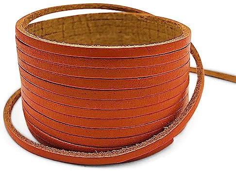 Creavvee Flat Genuine Real Leather Strip Bead Thong Cord Braiding String Threads Lace Cowhide Craft for Jewelry Making Necklace Bracelet, 3mm x 3m, Light Brown