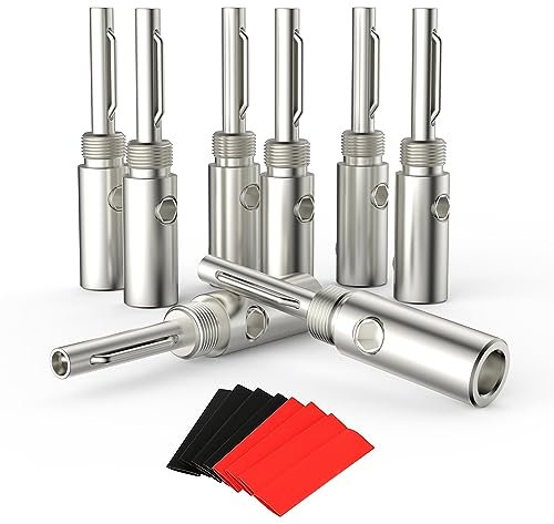 Viborg 8 Pcs Speaker Banana Plugs Silver Plated,Screw Locking 4MM HiFi Speaker Connectors for Speaker Wire, Wall Plate, Home Theater, Audio/Video Receiver, Amplifiers and Sound Systems