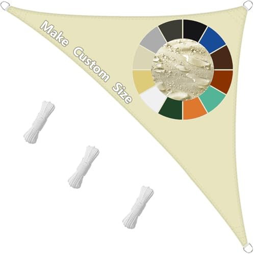 Sonnensegel Wasserdicht Dreieckig,98% UV-Schutz, Reißfest & Wetterfest, PES Polyester, Viele Längen und Breiten Zur Auswahl inkl Befestigungsseile für Terrasse und Garten-1.6x1.6x2.3M Beige