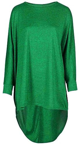 Tease Women Plain Oversized Long Sleeve Batwing Dip Hem Baggy Ladies Loose Top Plus (16, Bottle Green)