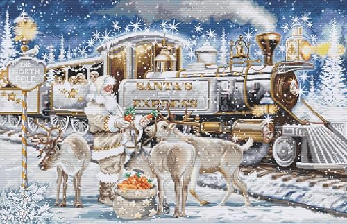 Luca-S Kreuzstich Stickpackung Santas Express Weiß Zählmuster, Multifarbig