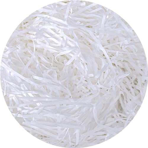 yumcute 200g Raffia Geschreddertes Papier Füllmaterial für Pakete, Geschenkfüllung Papierschnitzel Raffia, Füllmaterial für Geschenkbox/Körbe, Party Hamper, Geschenkverpackung Deko(Weiß)