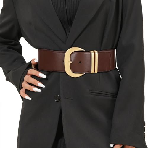 JasGood Damen Breiter Gürtel Elastischer Taillengürtel für Kleider Stretchy Gürtel Hüftgürtel Goldener Schnalle Gürtel für Damen,Kaffee,90cm