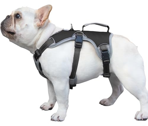 Huntboo sicherheitsgeschirr Hund Ausbruchsicher, Panikgeschirr für Hunde, Reflektierendes Geschirr mit Griff, Verstellbare Hundegeschirr für Mittlegroße Große Hunde zum Training Laufen (Schwarz, S)