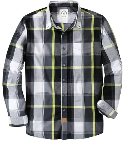 Dubinik® Chemise Homme Casual Poche Leger Doux Regular Bouton Classiques Carreaux Manches Longues Noir Jaune 052 L