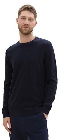 Tom Tailor Herren Basic Strickpullover aus Baumwolle, 13160 - Knitted Navy Melange, XL