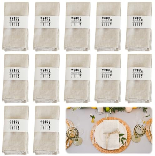 Tutamaz Stoffservietten Leinenservietten, 12er Set Hochwertige Abwaschbare Beige Servietten Stoff 40x40cm Leinenservietten Wiederverwendbare für Hochzeit Geburtstag Feiern Abendessen Cafe Restaurant