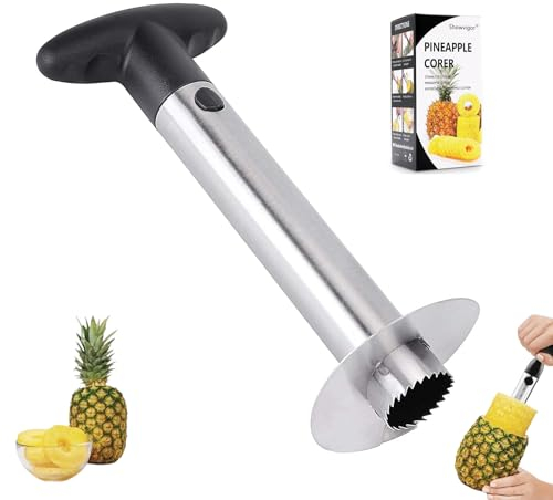 Edelstahl Ananasschneider Ananas Schäler Ananas Entkerner Werkzeug mit Dickere Klinge für Entkerner Obst Schneider Küche Zuhause, Schwarz