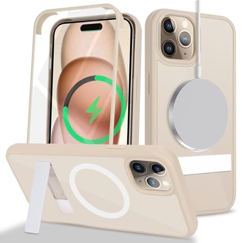 Zouzt for iPhone 11 Pro Max 6.5 Inch Case with Screen Protector, 360 Full Body with Glass Screen Protector [for Magsafe] [Shockproof] Stand Heavy Duty Protection Phone Case - White