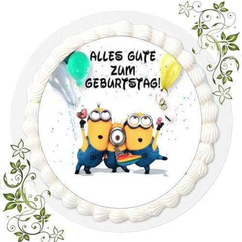 FONDANT Tortenbild, Zuckerbild mit Motiv, Essbares Foto für Torten, Tortenbild, Tortenaufleger Ø 20cm FONDANT Minions Nr. 21