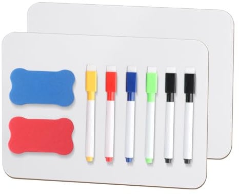 2 Pcs Small Whiteboard, 8.2x11.8 Inch A4 Mini Whiteboards, Mini Whiteboard and Pens and Erasers, Portable Small Double-Sided Dry Erase White Board with 6 Pens and 2 Erasers for Classroom Home Office