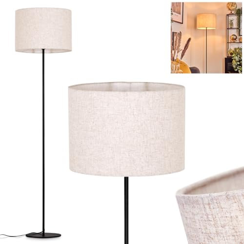 Stehleuchte Bassagoda, Stehlampe aus Metall/Stoff in Schwarz/Beige, Leuchte im skandinavischen Design mit rundem Schirm (Ø 40 cm) u. Fußschalter, Höhe 158 cm, 1 x E27, ohne Leuchtmittel