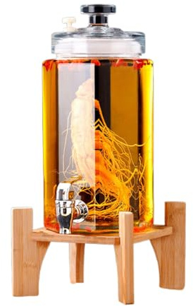 JSDQQG Mini Getränkespender Mit Wassertank Und Hahn,Getränke-Kühleimer Mit Wasserhahn,Glas-Getränkespender Mit Deckel Weithals-Eisgetränkeglas,A Faucet,10L