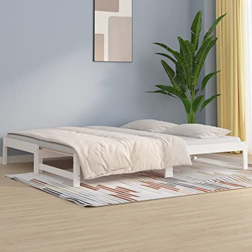 Chaduof Tagesbett Ausziehbar Weiß 2X(90x190) cm Massivholz Kiefer, Schlafsofa, Daybed, Bettsofa, Sofa Bed, Sofabett, Schlafcouch, Jugendbett, Bettgestell, Bettcouch - 820438