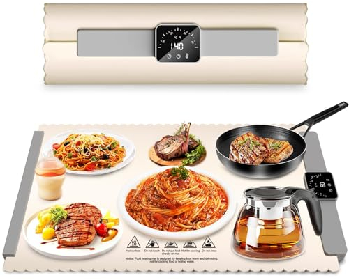 Bandeja de Calentamiento Eléctrico - Premium Silicona, Calentador de Alimentos Portátil con Calentamiento de Superficie Completa, Tabla Calentadora Portátil y Enrollable para Vacaciones/Uso Diario