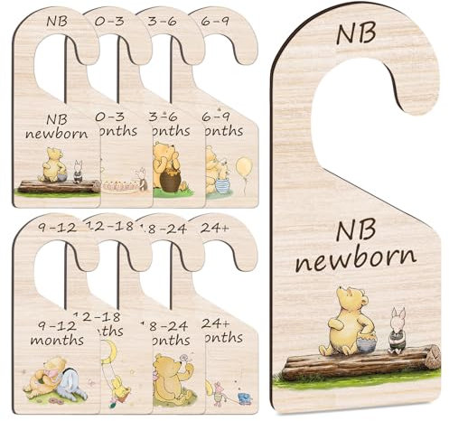 Hatzelou Winnie Baby-Schrank-Trennwände, Baby-Schrank-Organizer, klassischer Pooh-Holz-Babykleidungs-Organizer, doppelseitige Babyschrank-Trennwände, Neugeborenenen-Baby-Sachen, 8 Stück