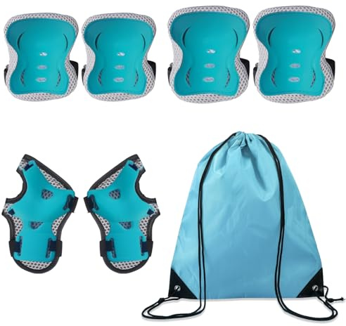 DKDDSSS Ensemble de 8 pièces de protection pour enfants, coudières, protège-poignets, patins à roulettes, skateboard, vélo, âge 3 à 10 ans (bleu)
