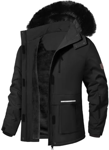 CMTOP Winterjacke Damen Wasserdichte Winddichte Skijacke Gefüttert Regenjacke für Wandern Trekking Softshell Übergangsjacke Wanderjacke mit Abnehmbarer Kapuze(Schwarz,XL)