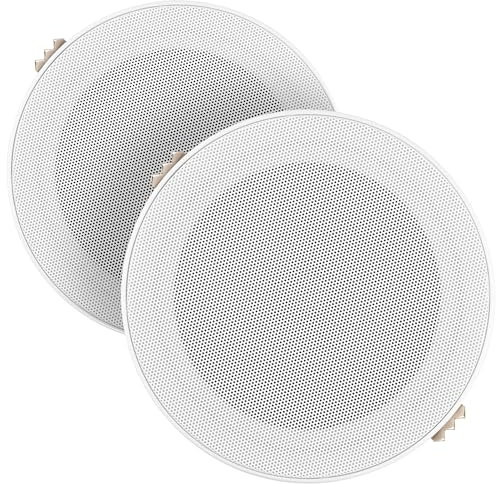Power Dynamics MSLP50 5-Inch Marine Waterproof Ceiling Speakers Pair - IPX5 Bathroom & Kitchen Ceiling Speaker Set with Aluminium Grille and Low-Profile Rimless Design