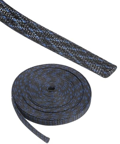Rebower 25ft PET Expandable Wire Loom 3/8 Inch, PET Braided Wire Sleeving Cable Management Sleeve Tubing [for Audio Video Home Office Cord Protector]-Black Blue