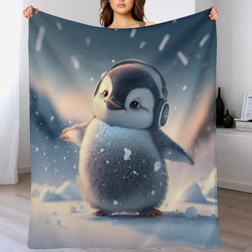 AAPZY Pinguin Decke Flauschig & Super Weich - Hochwertige Flannel Fleecedecke Auch Als Wohndecke, Tagesdecke, Sofadecke & Wohnzimmer Geeignet - Überwurf Decke Sofa & Couch, （130×180cm）