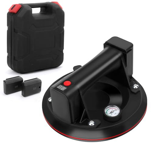 Roadtime 8 Sollevatore elettrico a ventosa per piastrelle,2 batterie e manometro,max. 200kg/440BLS,Sollevatore di aspirazione con contenitore di utensili portatile,per vetro, piastrelle, marmo